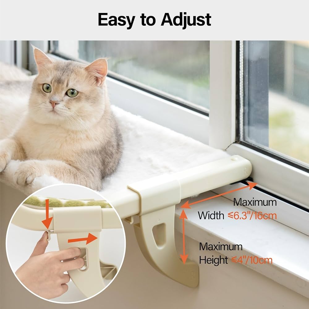 Epica Cat Window Sill & bedside Perch for Indoor Cats One-Step Sliding Clamping Slot Adjustment Cat Window Hammock with Removable Covers (2-in-1 Beige Large)