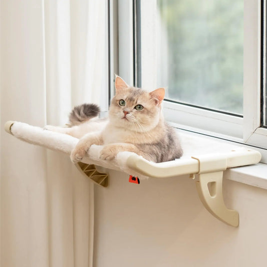 Epica Cat Window Sill & bedside Perch for Indoor Cats One-Step Sliding Clamping Slot Adjustment Cat Window Hammock with Removable Covers (2-in-1 Beige Large)