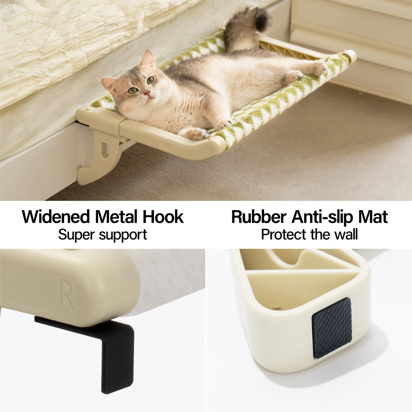 Epica Cat Window Sill & bedside Perch for Indoor Cats One-Step Sliding Clamping Slot Adjustment Cat Window Hammock with Removable Covers (2-in-1 Beige Large)